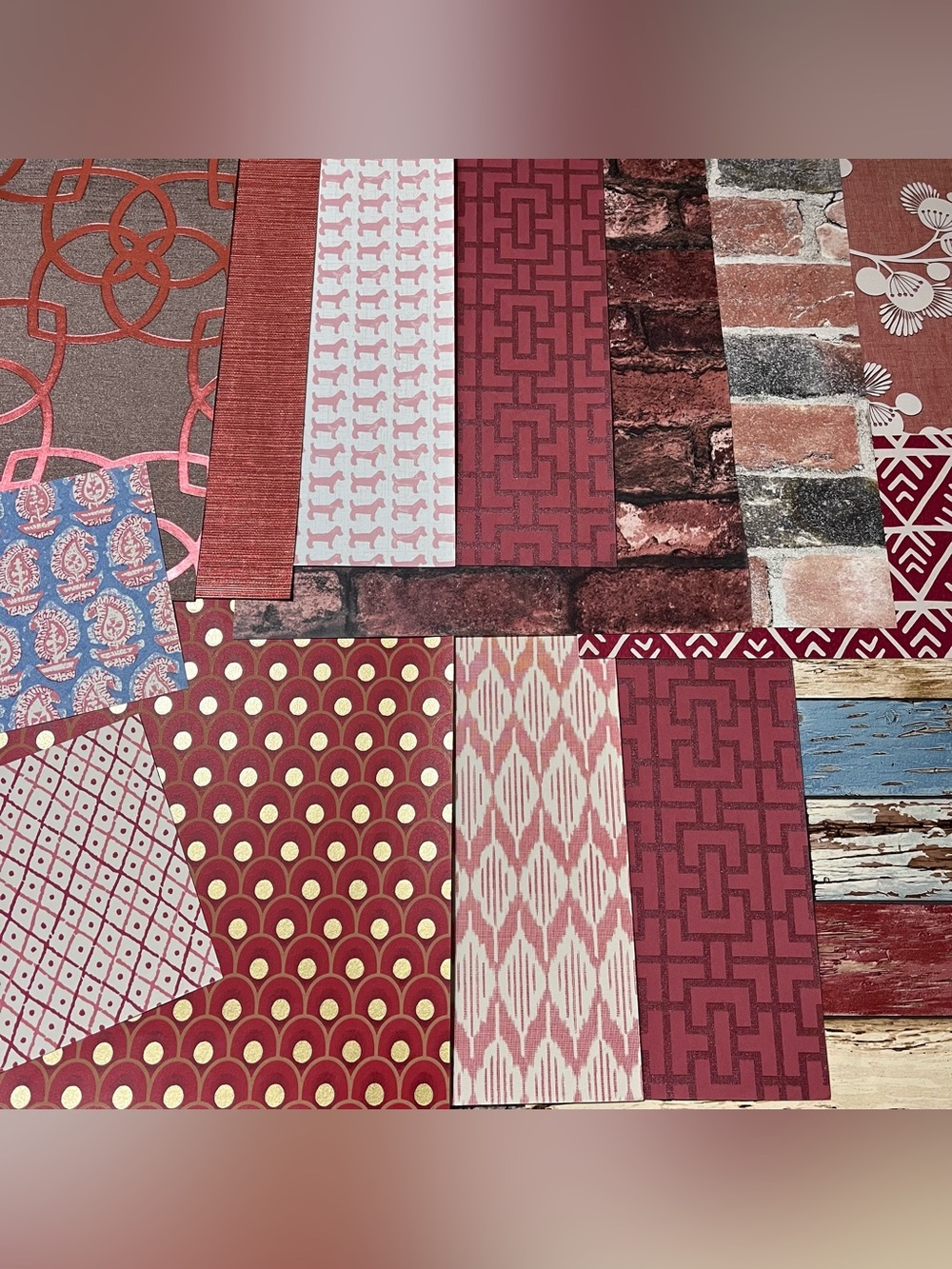 14 Assorted Red Designer Scrapbooking Wallpaper Sheets Arts & Crafts Journal DIY